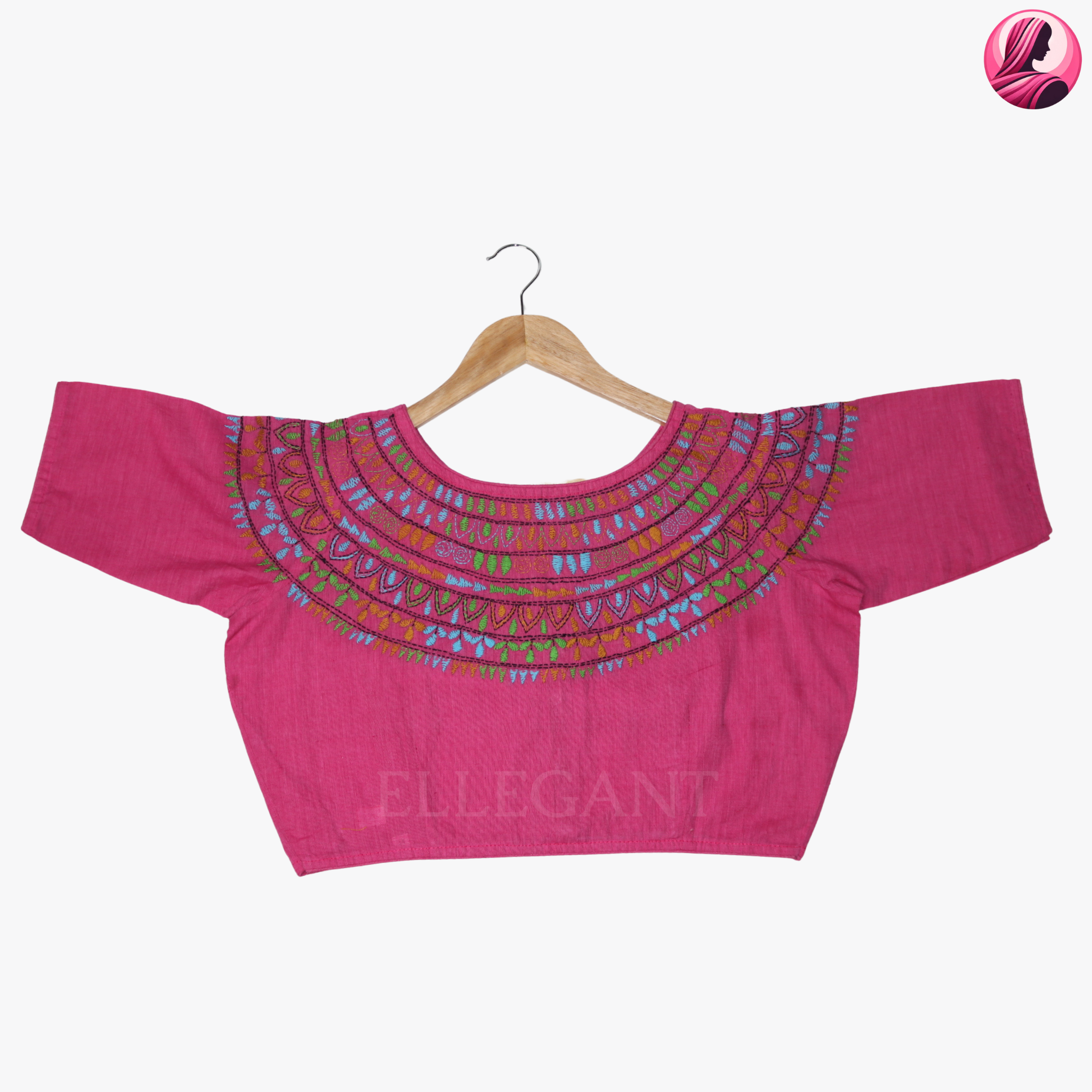 Pink Geometric Pattern Handwork Blouse