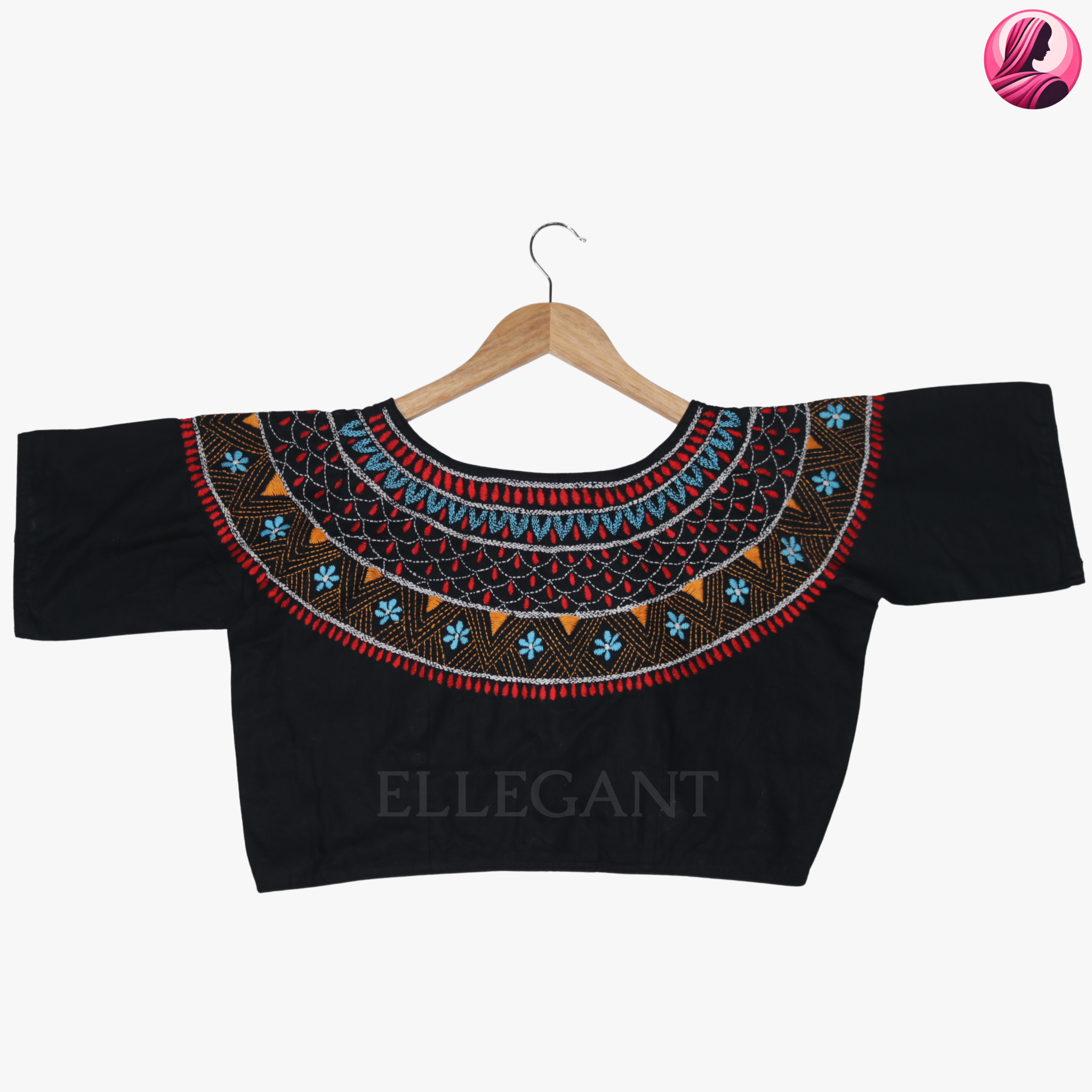 Black Geometric Handwork Blouse