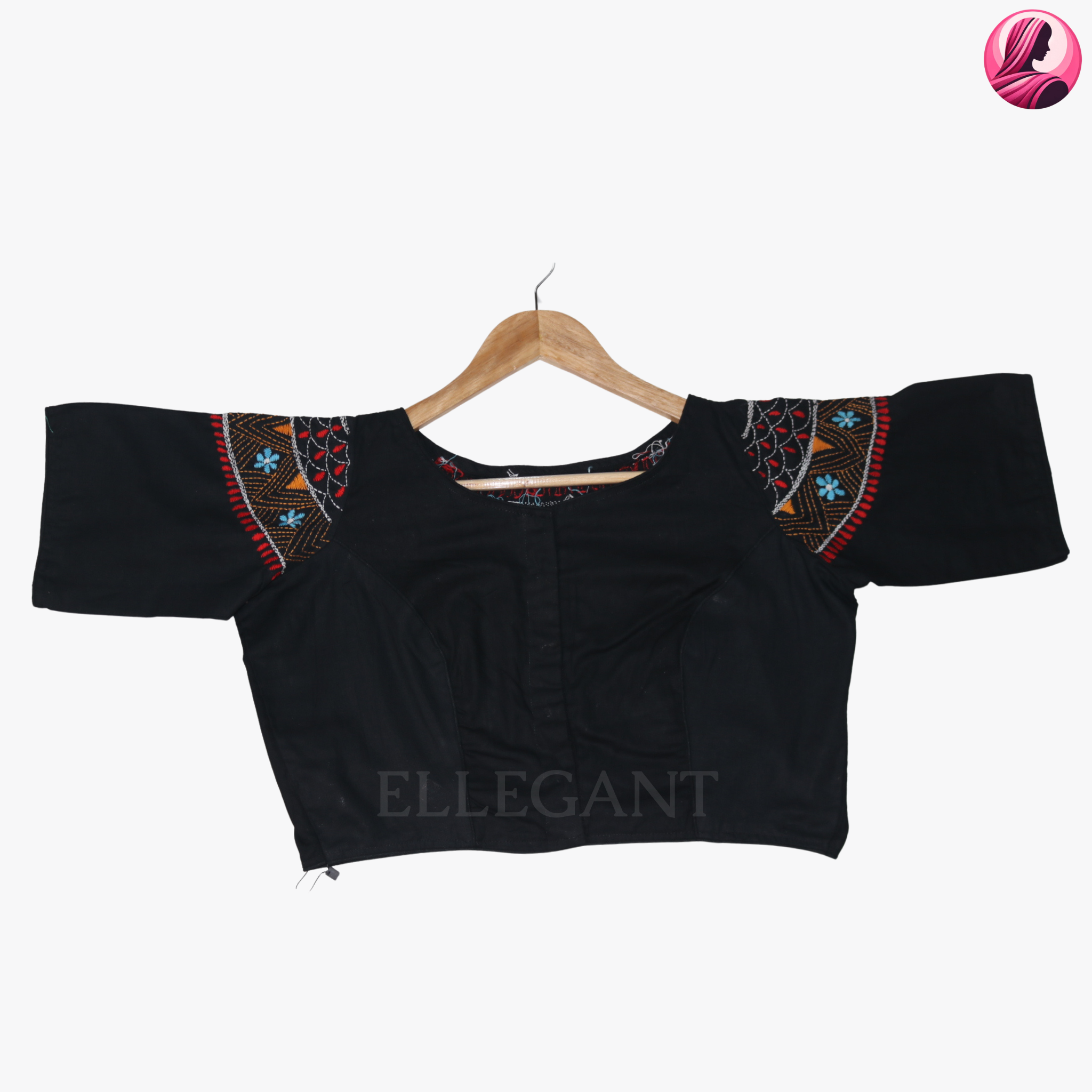 Black Geometric Handwork Blouse