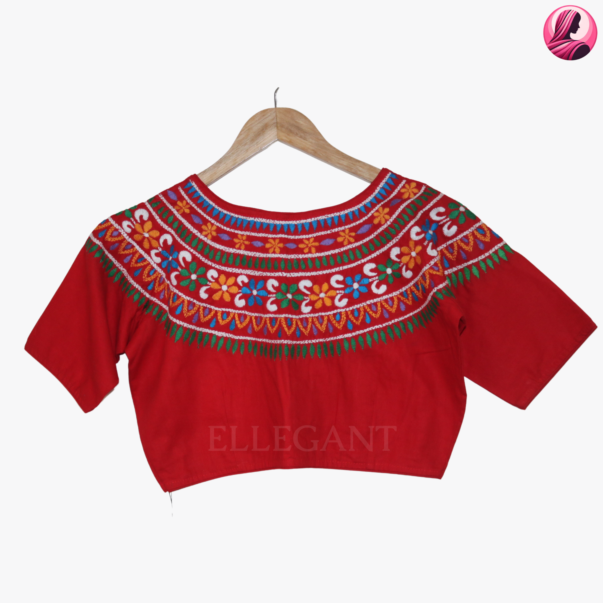 Red Floral Fiesta Handwork Blouse